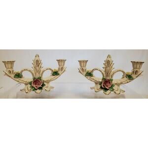 Vintage Porcelain Double Candle Holders CROWN D-Orig. Germany-Hand Painted
